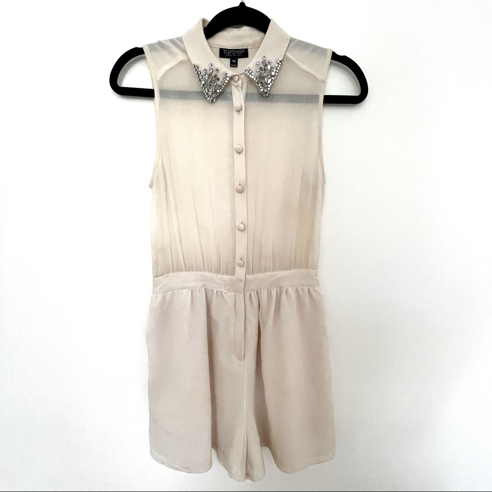 Topshop Sheer Romper with Bedazzled Collar